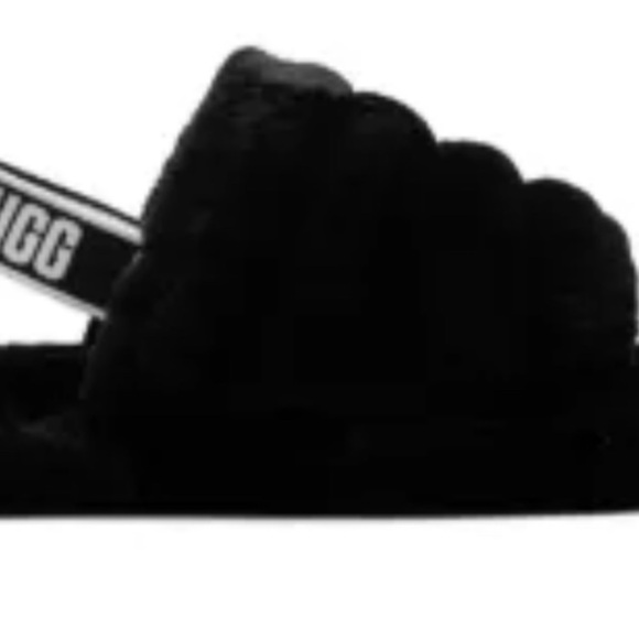 UGG Black Fluffy Slides size 10 - Picture 1 of 7